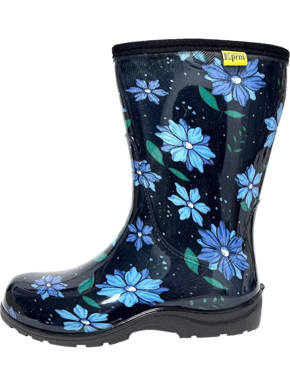 Women's Blue Spring Rain Boots Waterproof Mid Calf Rubber Outdoor Garden Shoes